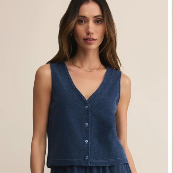 NWT'S Z SUPPLY Solace V-Neck Jersey Denim Tank SIZE MEDIUM - Picture 1 of 9